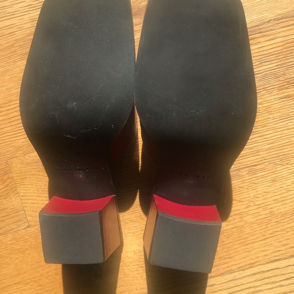 red leather chunky square block heels - Picture 3 of 4